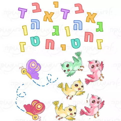 מדבקת קיר - אלמנטים אותיות וציפורים